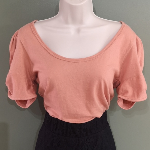 Free People Wide Scoop Neck Twisted Tulip Short Sleeve Bodysuit Peach - Picture 4 of 9